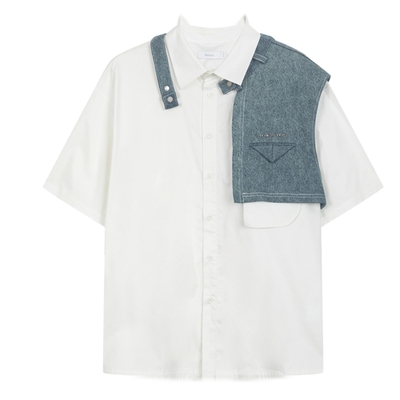 商场同款牛仔短袖衬衫情侣男