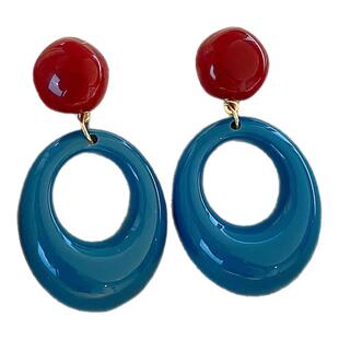 红蓝色大耳环女2025新款耳钉高级感轻奢耳坠复古港风夸张耳饰秋冬