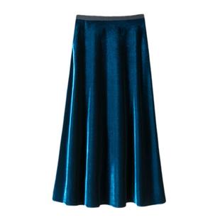 金丝绒中长款半身裙网红裙子大码百褶裙 a字裙针织长裙大摆裙秋冬