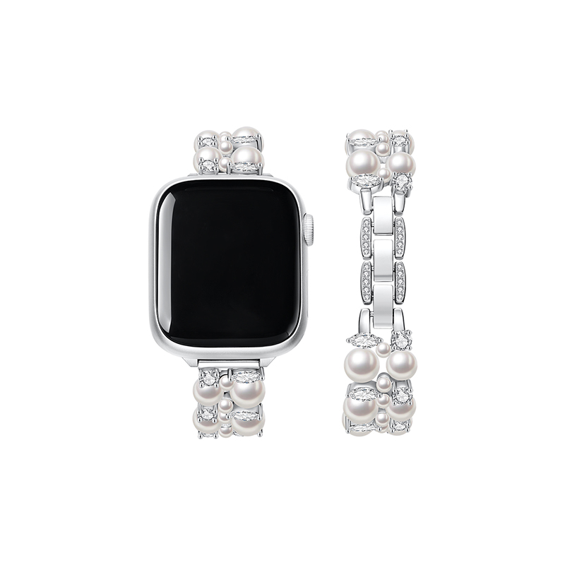 ZEGL设计师适用苹果手表表带兼容applewatch手表链法式人造珍珠锆石手链女轻奢小众精致iwatch腕带手环可调节