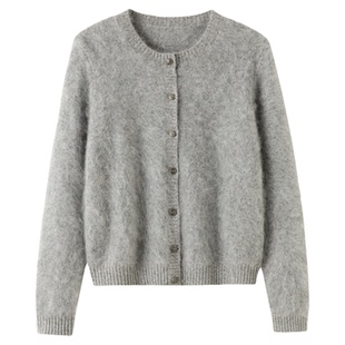 FANLE STUDIOS轻奢真丝羊绒羊毛水洗拉毛绒轻盈软糯圆领开衫毛衣