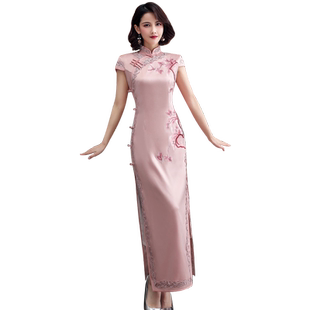 改良刺绣旗袍年轻款少女2026年新款优雅显瘦宴会旗袍连衣裙中长款