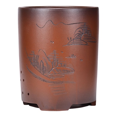 宜兴圆柱盆紫砂仿古田园中国风