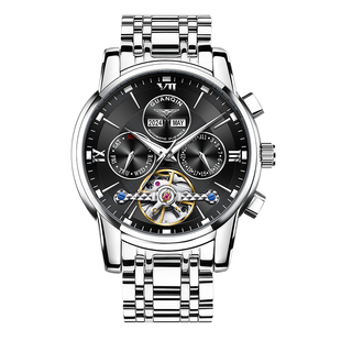 瑞士认证冠琴男士手表机械表全自动陀飞轮镂空防水夜光潮精钢男表