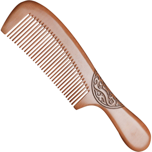 郎府老桃木梳子整木雕花手柄蟠螭款大号细齿顺发梳马尾梳男女护理