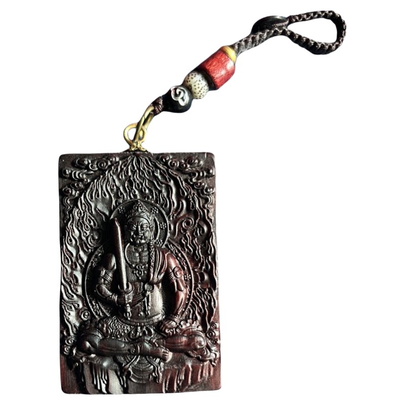 紫檀【双面】不动明王木雕吊坠八大守护神生肖鸡本命佛挂件饰品