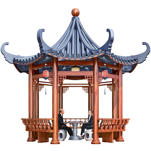 铝合金亭子户外凉亭古建飞檐翘脚八角凉亭一楼小院仿古六角凉亭