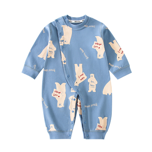 翘脚鸭婴儿连体衣春款新生儿长袖哈衣爬服春秋季一岁宝宝衣服纯棉