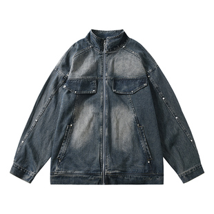 GOGOSOON做旧牛仔夹克外套男春秋复古街头宽松百搭水洗青少年Q
