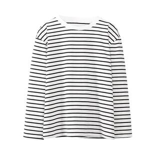 黑白条纹长袖t恤女2026春季宽松慵懒外穿圆领上衣纯棉内搭打底衫