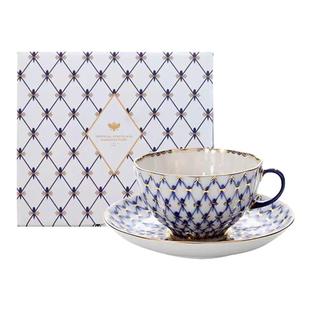 俄皇瓷器Lomonosov釉下彩茶具钴蓝网纹茶壶糖罐奶罐下午茶杯碟