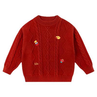 嘟嘟家宝宝唐装毛衣冬季儿童针织拜年服男童冬装红色上衣喜庆年装