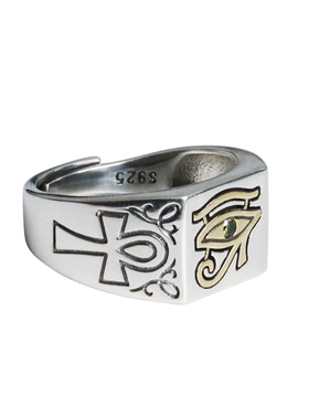 YUKI男女气质复古法老银戒指