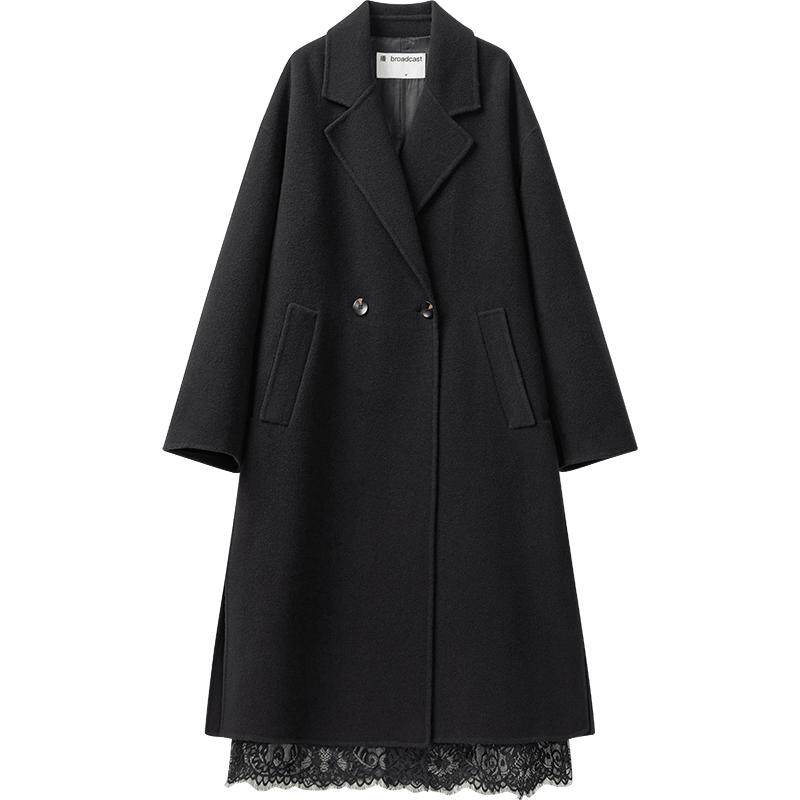 【100%羊毛】播冬季西装领蕾丝绣花拼接呢子大衣女BDR4AD3747