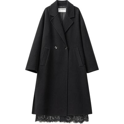 【100%羊毛】播商场同款西装领蕾丝绣花拼接呢子大衣女BDR4AD3747