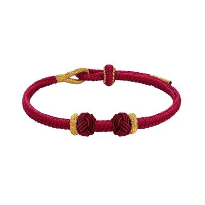 大福同款红金色8鼓编绳手链