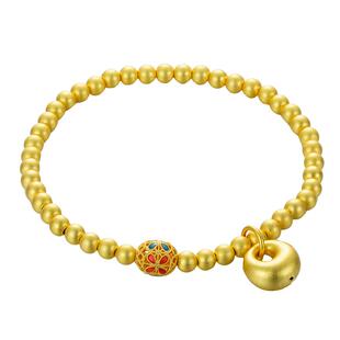 九乐足银999银手链女古法镀金胖福珐琅珠手链新中式国风纯银首饰