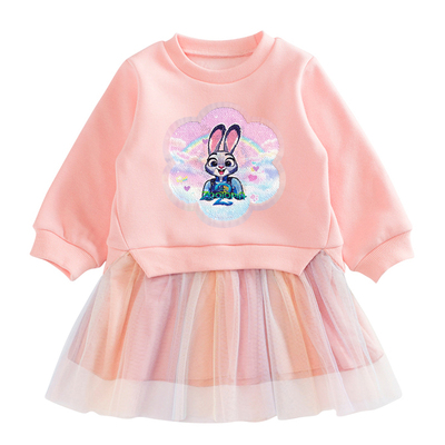 女童连衣裙秋冬加绒亮片变色衣服