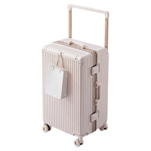 袋鼠宽拉杆行李箱女高颜值多功能三七分铝框结实耐用可坐旅行24寸