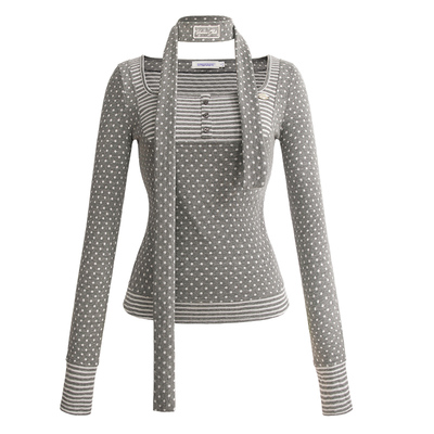 UNIFREEPLUS大码波点少女长袖T恤