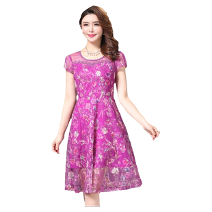 古贝莎女装夏款连衣裙品牌网纱刺绣喜庆妈妈婚宴礼服裙子