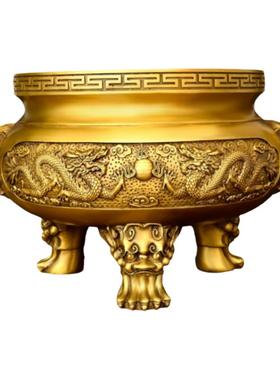 铜双龙香炉摆件三足炉龙戏珠佛堂