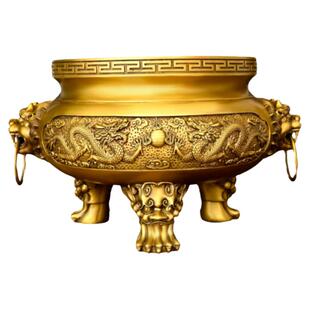 黄铜双龙香炉摆件紫铜三足鼎炉龙戏珠客厅祠堂佛堂寺庙大号工艺品