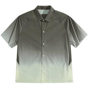 太平鸟男装 渐变扎染衬衫上衣宽松翻领衬衣外穿式时尚短袖衬衫潮