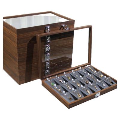高级项链首饰收纳盒子木纹18位锁骨链细脚链饰品展示带盖珠宝托盘