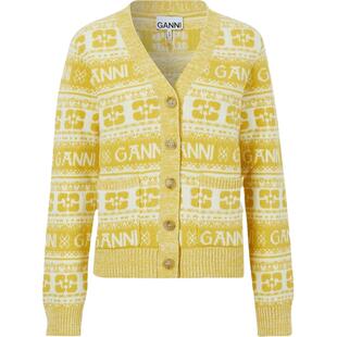 【反季】GANNI 女秋冬嵌花针织混纺开襟衫毛衣外套