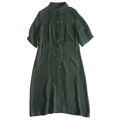 女士文艺显瘦铜氨丝衬衫裙连衣裙