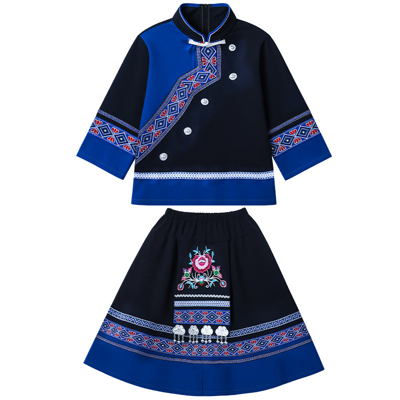 新款广西三月三儿童壮族少数民族服装女童壮服服饰苗族瑶族演出服