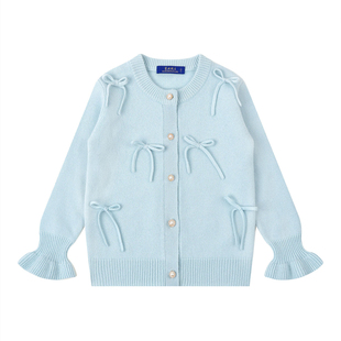 SABER-KIDS秋冬100%山羊绒厚款外套女孩开衫儿童亲子毛衣圆领针织