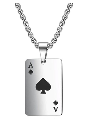 扑克牌欧美钛钢项坠刻字锁骨链