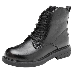 奥康马丁靴女款2025冬季新款平底小短靴短款黑色皮鞋女士加绒靴子