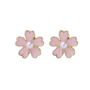 拾壹纪「樱」可爱甜美小清新粉色樱花925银针珍珠耳钉蚊香盘耳夹