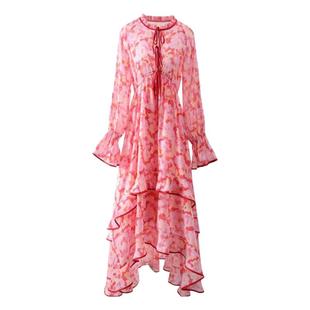 港邮夏装新款法式碎花衣裙气质名媛喇叭袖优雅气质名媛风长裙礼服