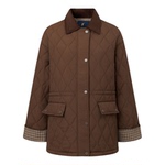 POLOWALK女式棉服外套2025冬季新品翻领复古收腰显瘦时尚菱格外套