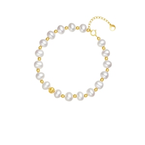 周六福18K金珍珠手链女款玉楼猫眼金珠优雅手饰送女友节日礼物