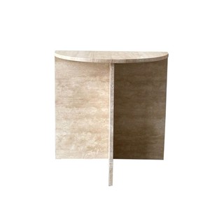 侘寂风天然大理石米白洞半圆边桌茶几客厅民宿靠墙家居桌子装饰