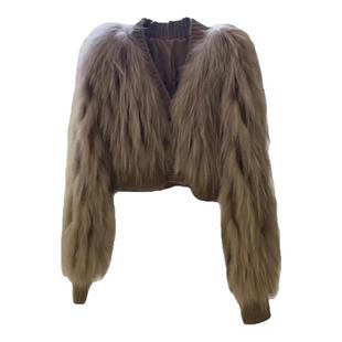 韩版拼接仿狐狸毛环保皮草外套女2025年秋冬新款设计感毛毛针织衫