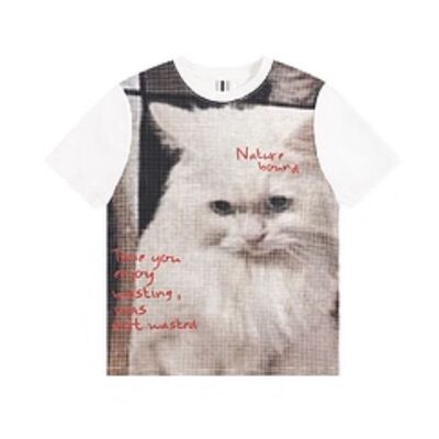 ATRY正肩趣味猫咪印花短袖上衣女