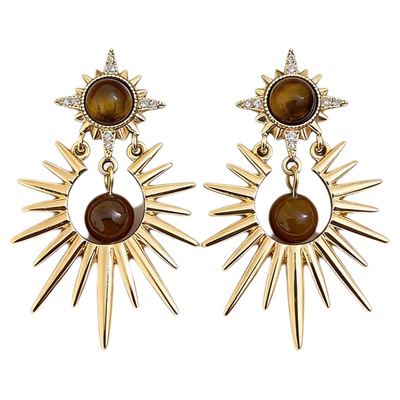 金色太阳纹耳环复古轻奢