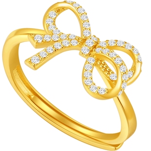 潮宏基小确幸s925银戒指银饰戒圈指环手饰蝴蝶结少女甜美生日礼物