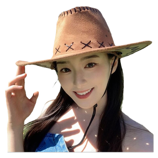 儿童西部牛仔遮阳帽男女小孩舞台表演出夏季防晒成人骑士帽子拍照