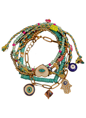 古着复古多层叠戴EvilEye手链