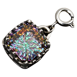 925纯银彩色锆石方形单独扣头吊坠女单坠项链银饰配件挂坠1.2cm