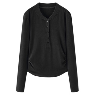 森马长袖T恤女短款发热抓绒假两件2025冬新款亨利领紧身衣服显瘦