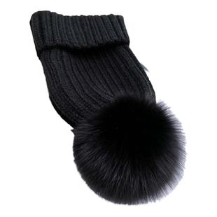 帽子女秋冬季狐狸毛球毛线帽加绒加厚保暖月子帽儿童亲子针织冷帽