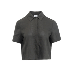 SMIIILE通勤穿搭肌理感莱赛尔天丝亚麻截短正肩短袖衬衫衬衣小衫